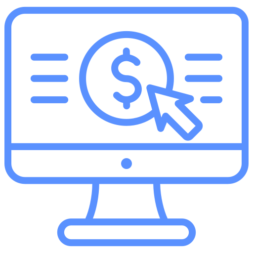 Computer screen icon with a dollar sign and cursor, representing online financial transactions or e-commerce.